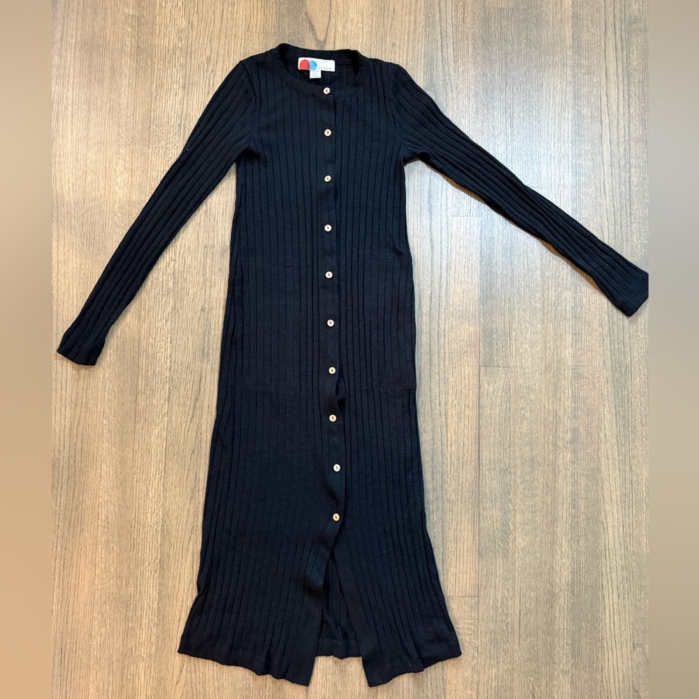 Free People Beach Button Down Duster Cardigan with Side Pockets-Size XS-Black
